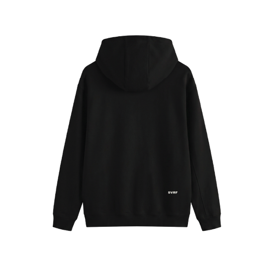 SVRF Big Logo Hood in Black, shown from the back