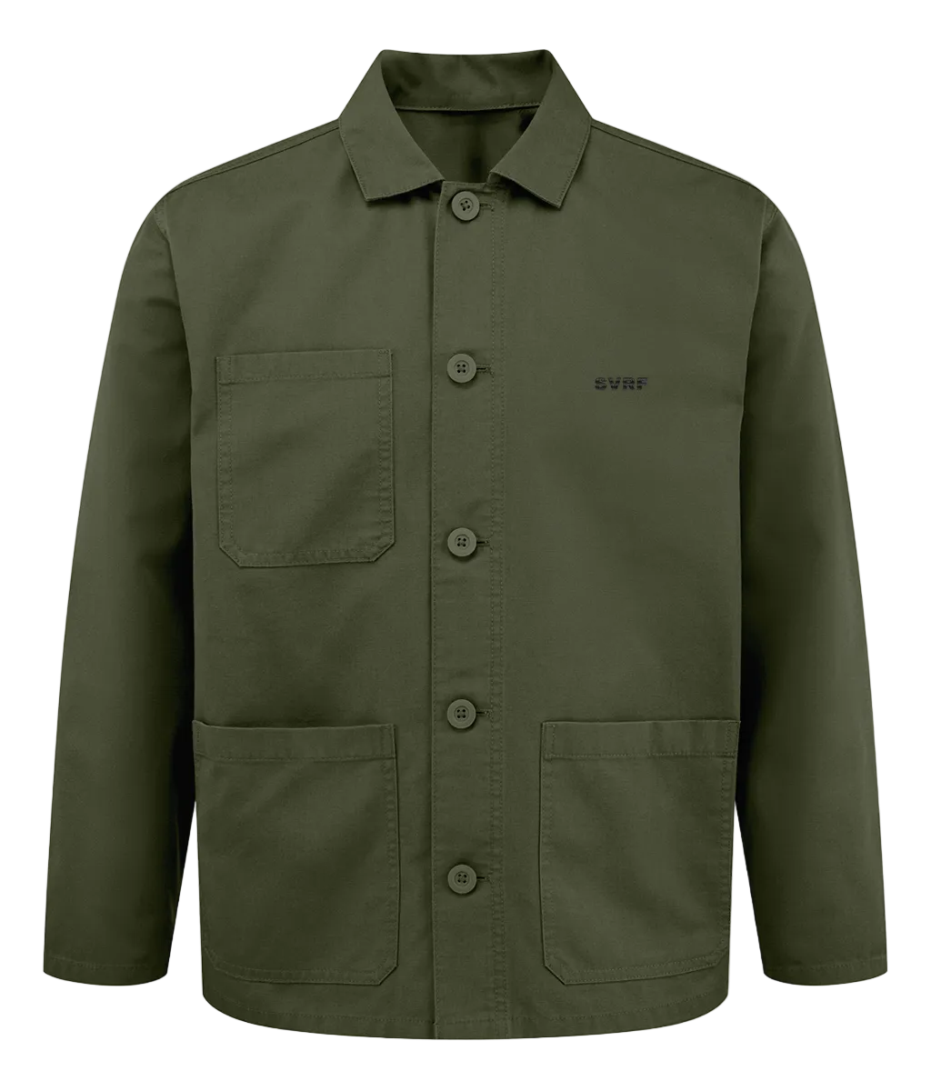 SVRF Worker Jacket in olive canvas, front