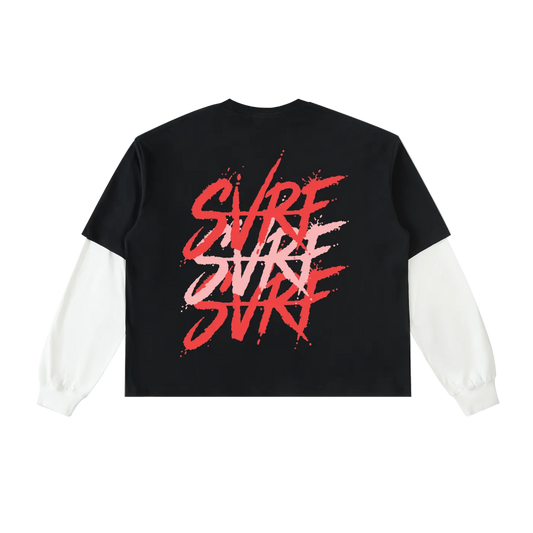 Layered Contrast Sleeve Cotton T-Shirt