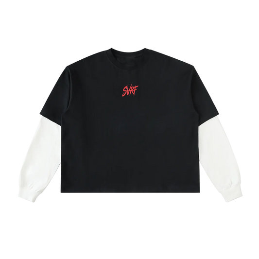 Layered Contrast Sleeve Cotton T-Shirt