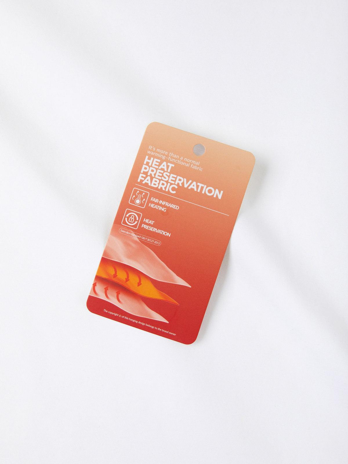 Hangtag for the heat-preserving fleece fabric used in the SVRF Raglan Hood
