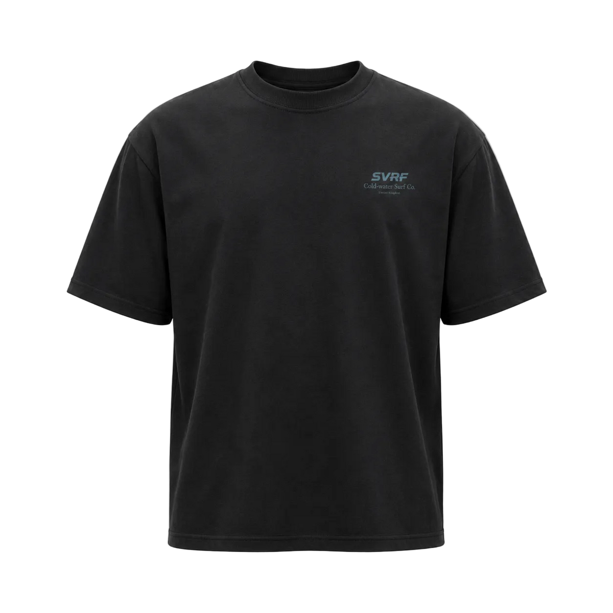 SVRF Cold-Water Tee in Black, cotton-Sorona quick-dry tee, shown from the front
