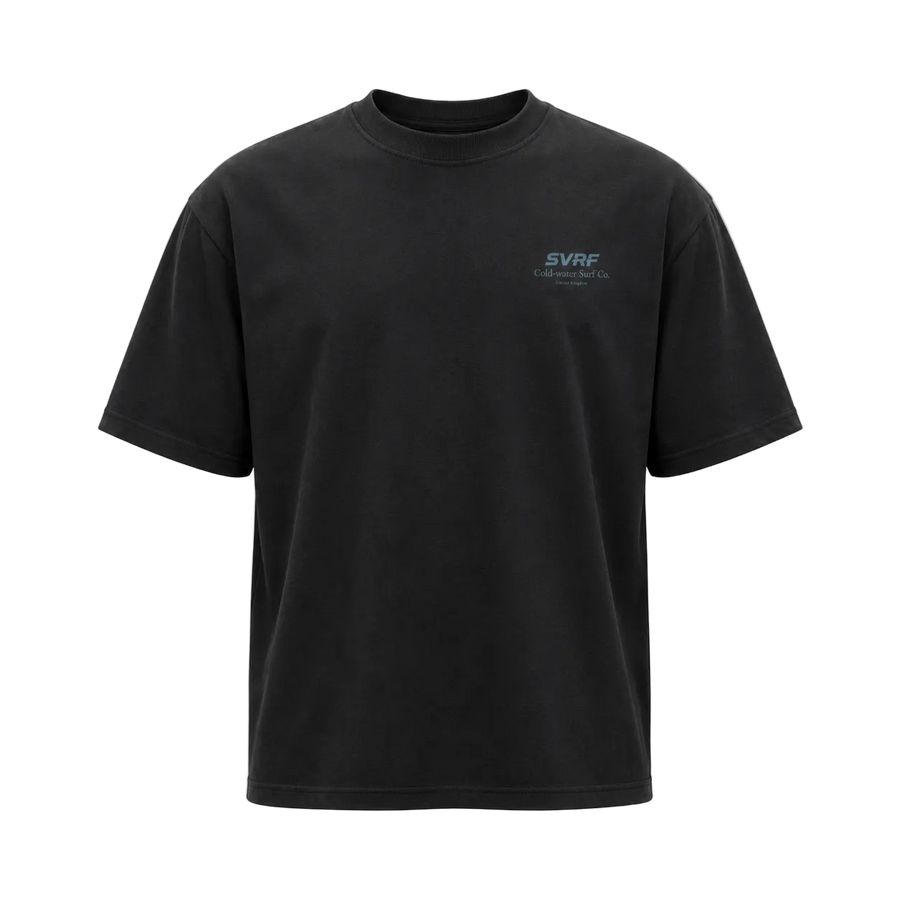 SVRF Cold-Water Tee in Black, cotton-Sorona quick-dry tee, shown from the front