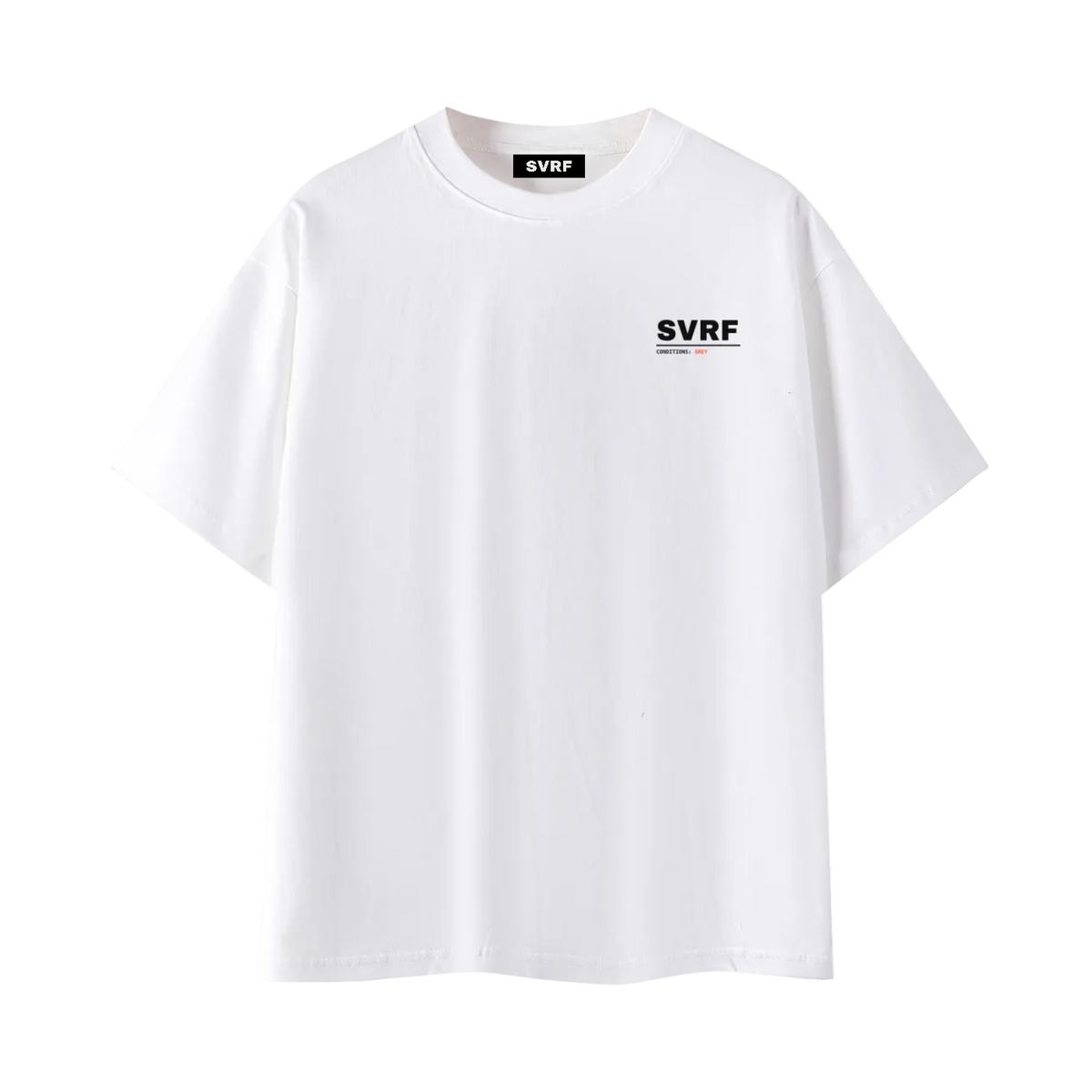 SVRF Forecast Tee in white, front view with small SVRF chest print