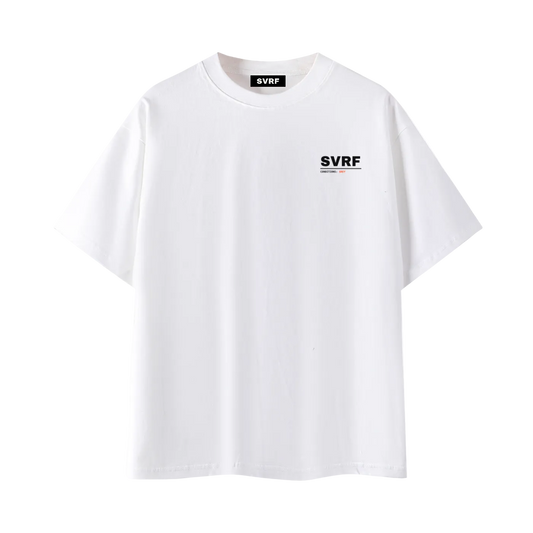SVRF Forecast Tee in white, front view with small SVRF chest print