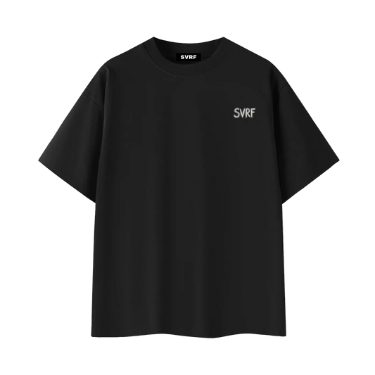 SVRF Ballpoint Tee in black, front view with white hand-drawn SVRF chest print