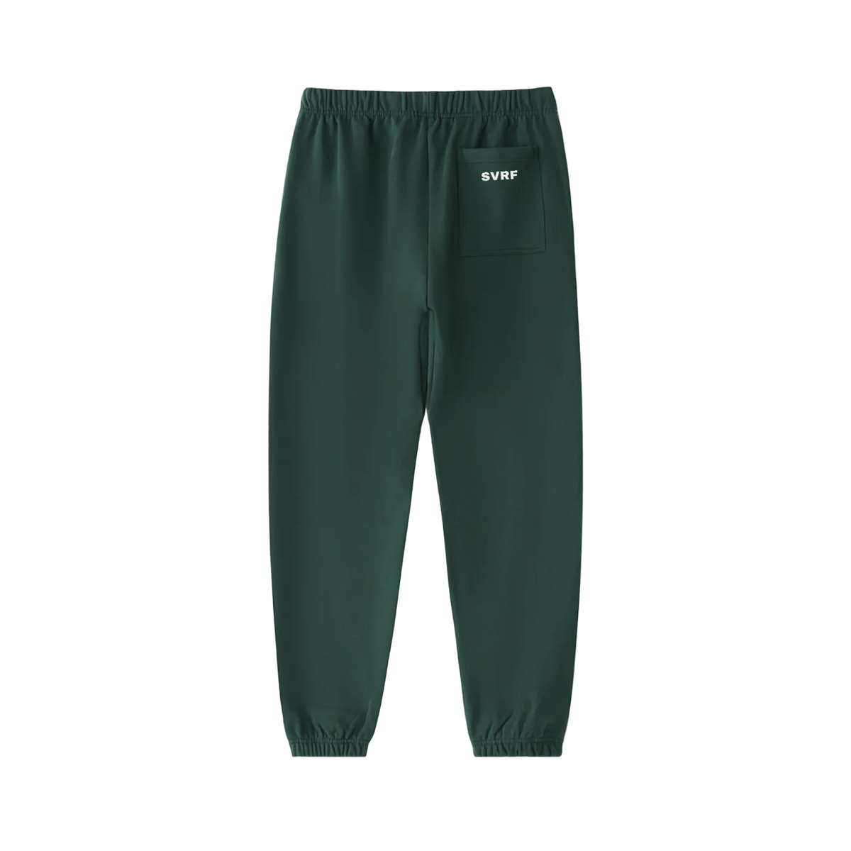 Forest green SVRF Core Sweatpants, back, showing the rear patch pocket and cuffed ankles