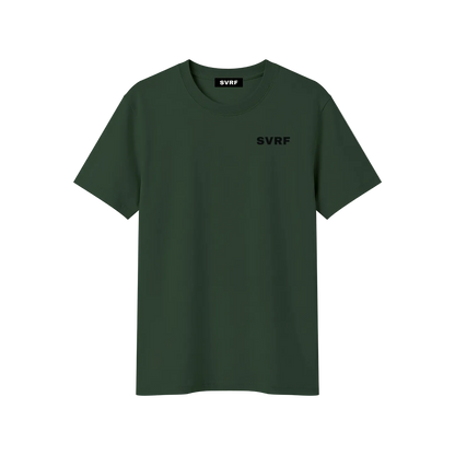 SVRF Core Tee in Olive, a muted green cotton-Sorona t-shirt, shown from the front