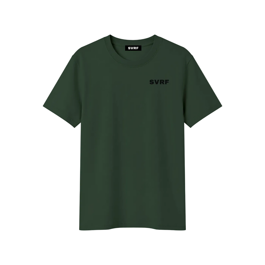 SVRF Core Tee in Olive, a muted green cotton-Sorona t-shirt, shown from the front