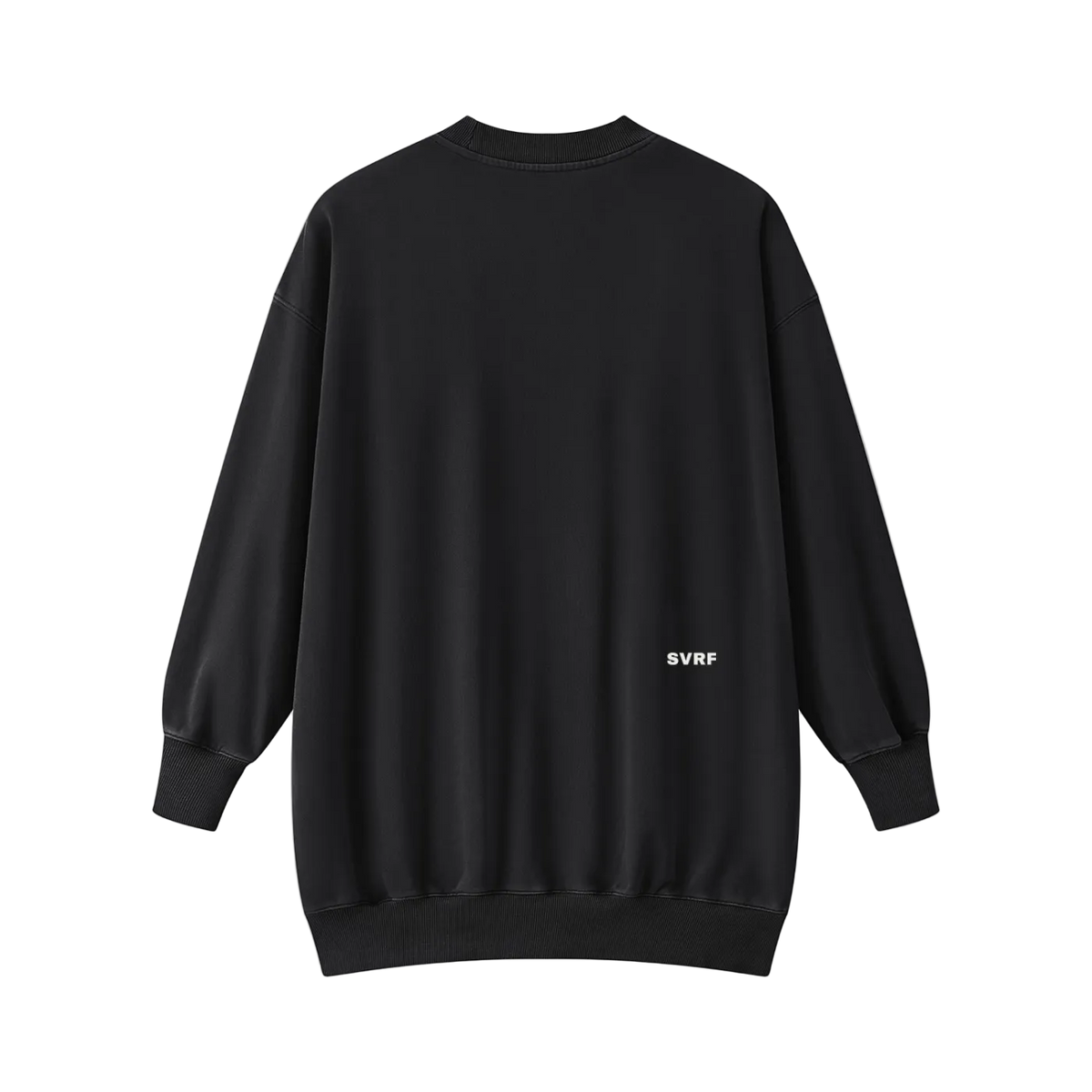 SVRF Sweater Dress in Black, back, small SVRF wordmark low on the back