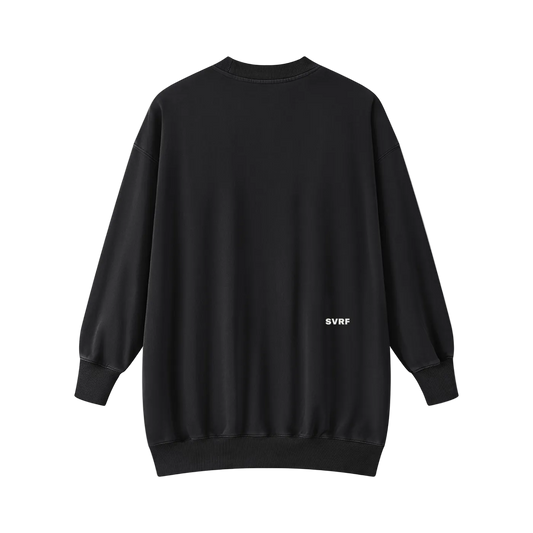 SVRF Sweater Dress in Black, back, small SVRF wordmark low on the back
