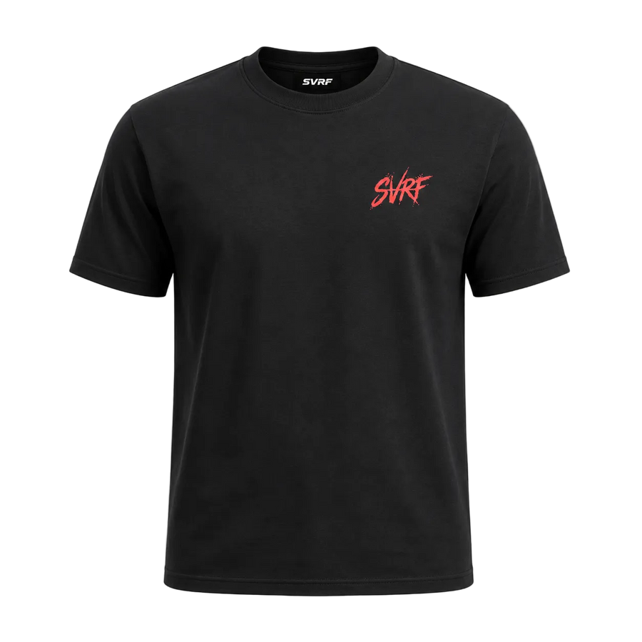 SVRF Flag Tee in Black, shown from the front with a small red SVRF chest print