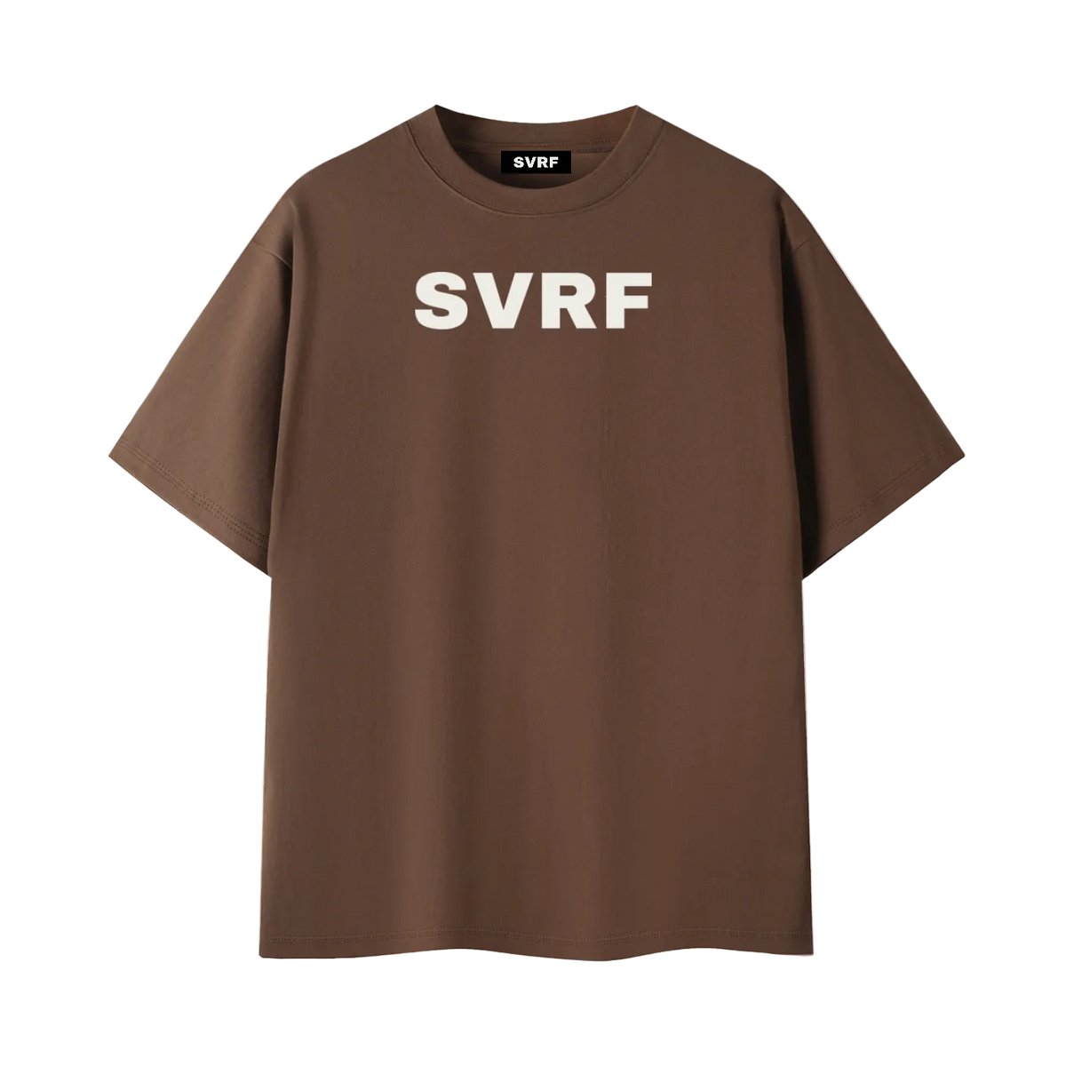 SVRF Big Logo Tee in coffee, front view with large SVRF chest print