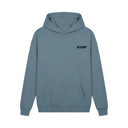 SVRF Core Hood in Slate, a muted blue-grey heavyweight hooded sweatshirt, shown from the front