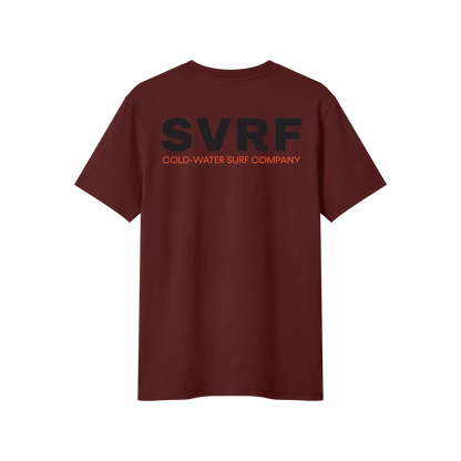 SVRF Core Tee in Claret, shown from the back