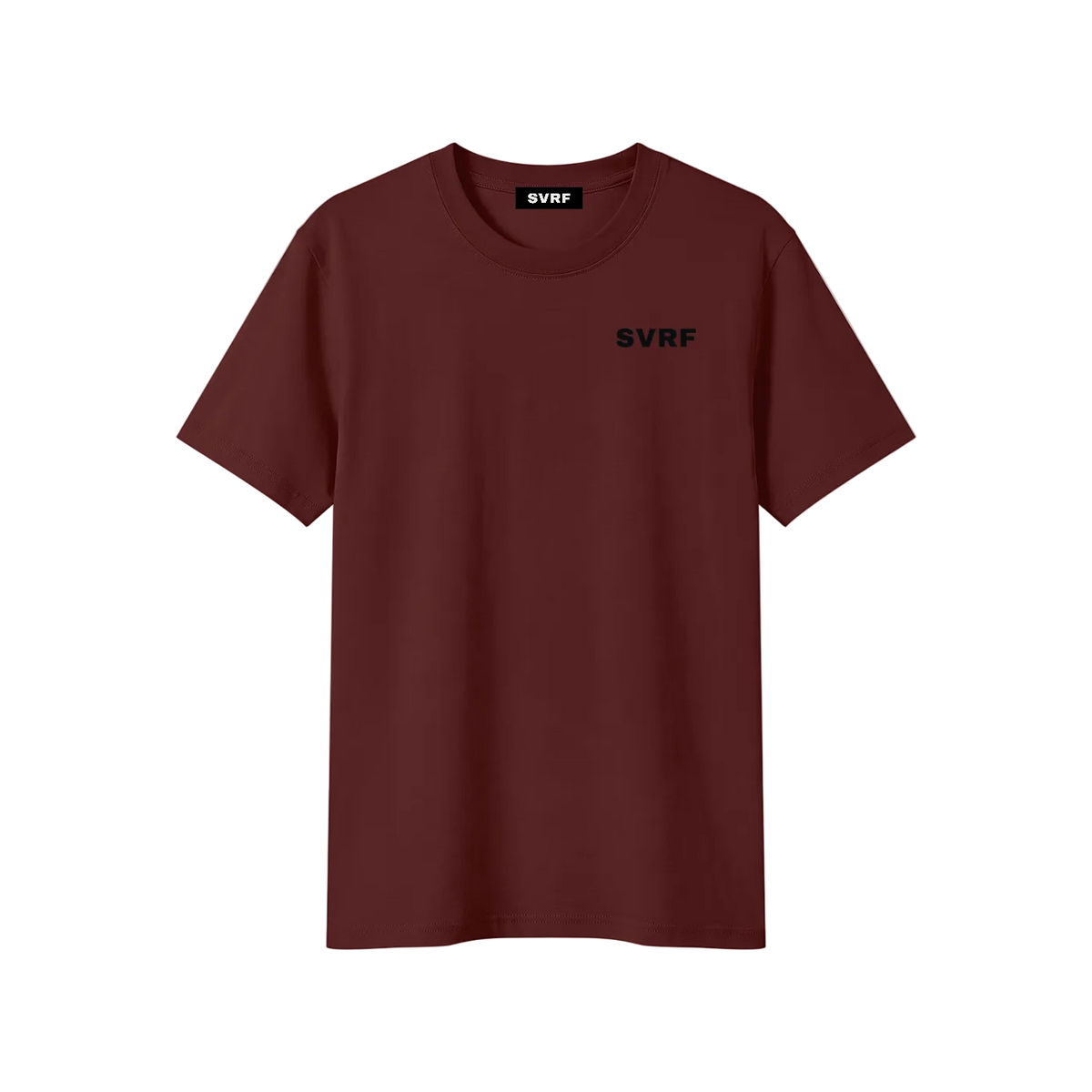 SVRF Core Tee in Claret, a deep red cotton-Sorona t-shirt, shown from the front