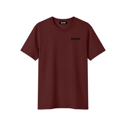 SVRF Core Tee in Claret, a deep red cotton-Sorona t-shirt, shown from the front