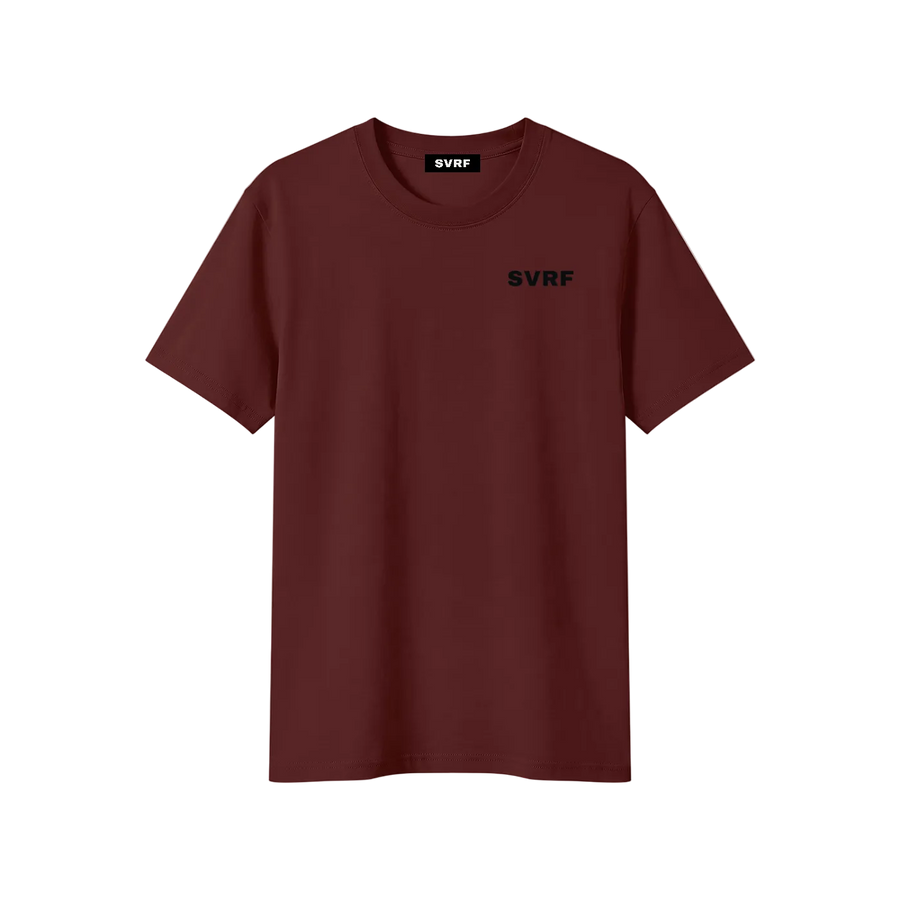 SVRF Core Tee in Claret, a deep red cotton-Sorona t-shirt, shown from the front