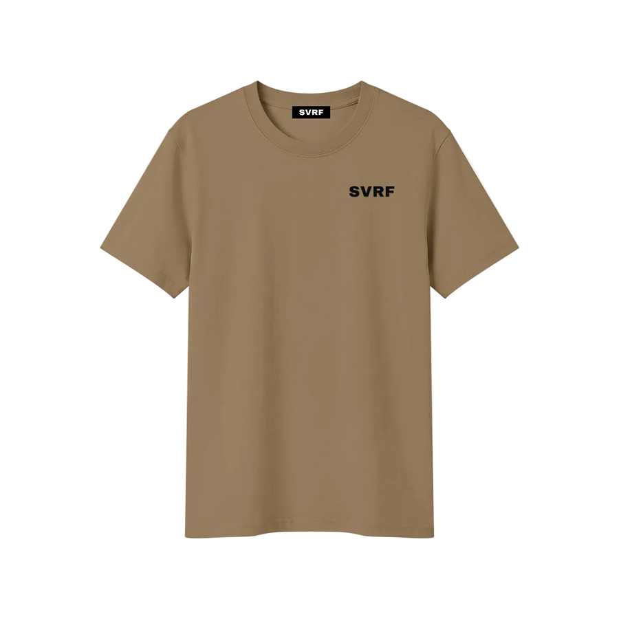 SVRF Core Tee in Khaki, a cotton-Sorona t-shirt, shown from the front