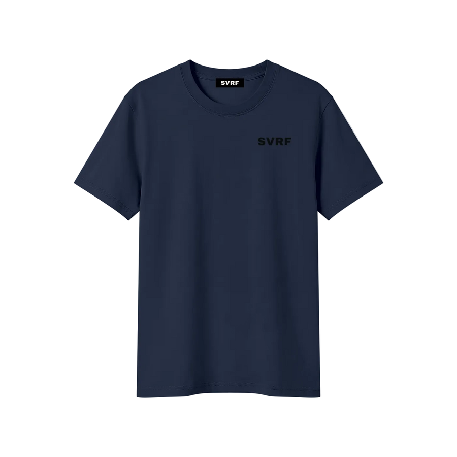 SVRF Core Tee in Navy, a dark blue cotton-Sorona t-shirt, shown from the front