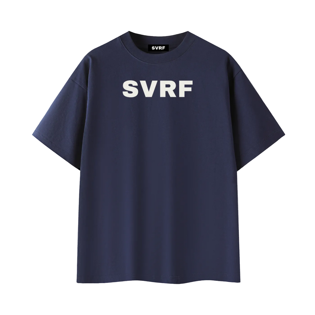 SVRF Big Logo Tee in navy, front view with large SVRF chest print