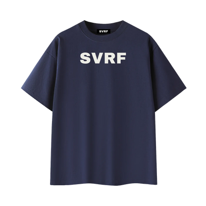 SVRF Big Logo Tee in navy, front view with large SVRF chest print