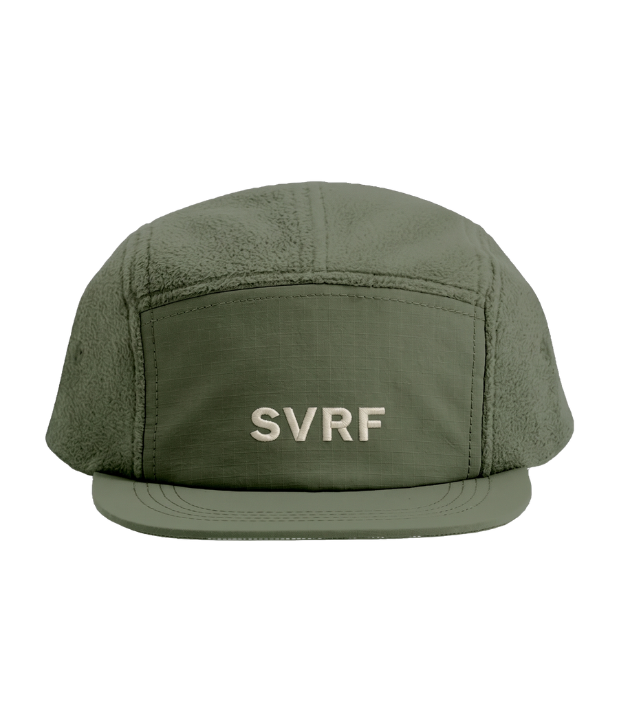 SVRF Dome Warmer cap in Olive, shown from the front with the SVRF logo