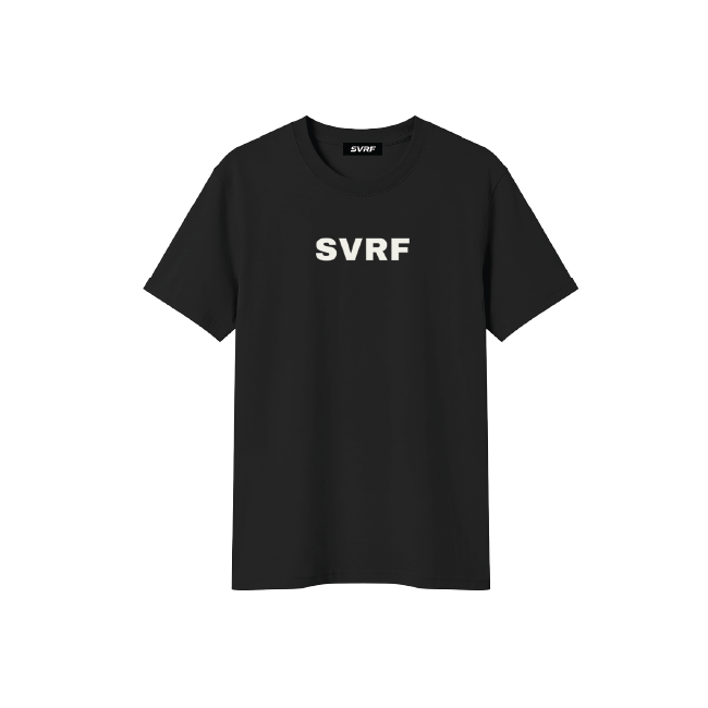 SVRF Big Logo Tee in Black, shown from the front