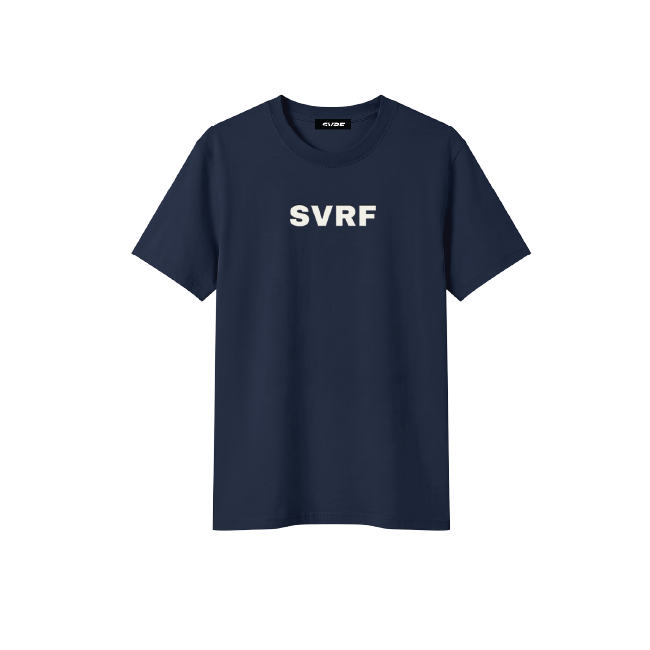 SVRF Big Logo Tee in Navy, shown from the front