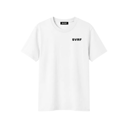 SVRF Core Tee in White, a cotton-Sorona t-shirt, shown from the front with a small SVRF chest logo