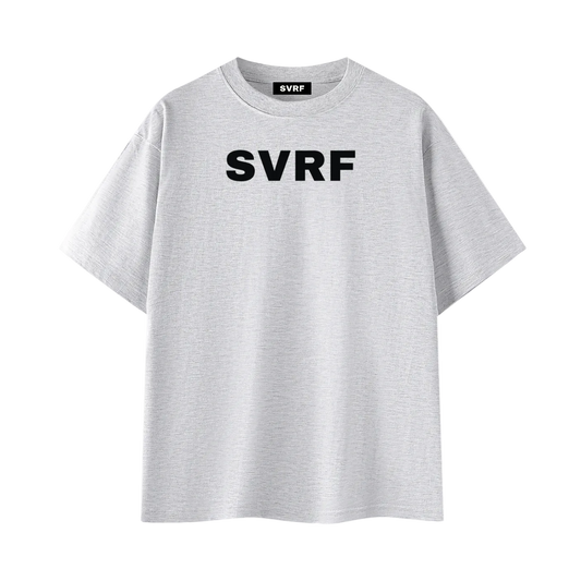 SVRF Big Logo Tee in grey marl, front view with large SVRF chest print