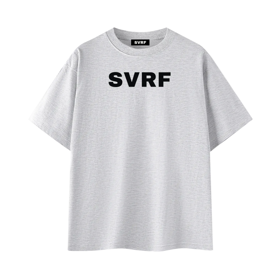 SVRF Big Logo Tee in grey marl, front view with large SVRF chest print