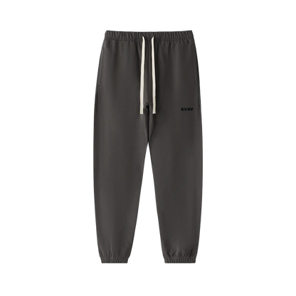 SVRF Core Sweatpants in Charcoal, heavyweight dark grey cotton sweatpants with a contrast drawcord, shown from the front