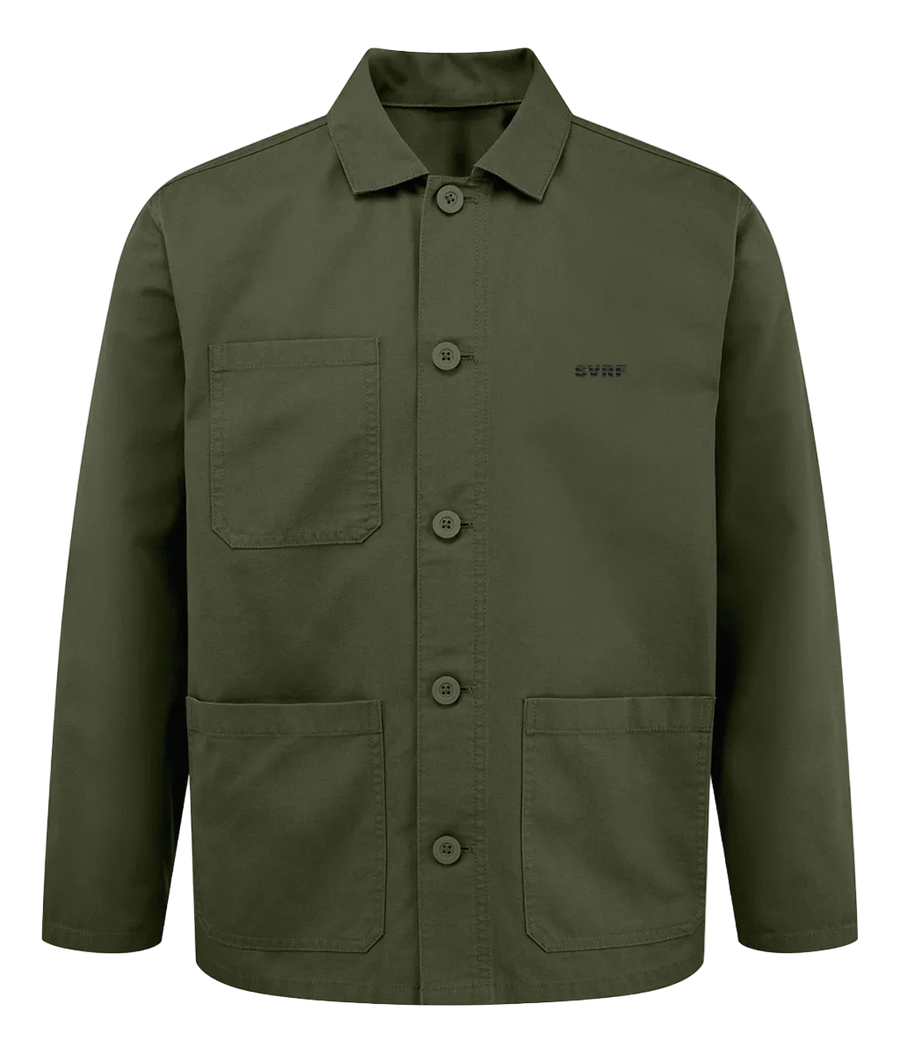 SVRF Worker Jacket in olive canvas, front
