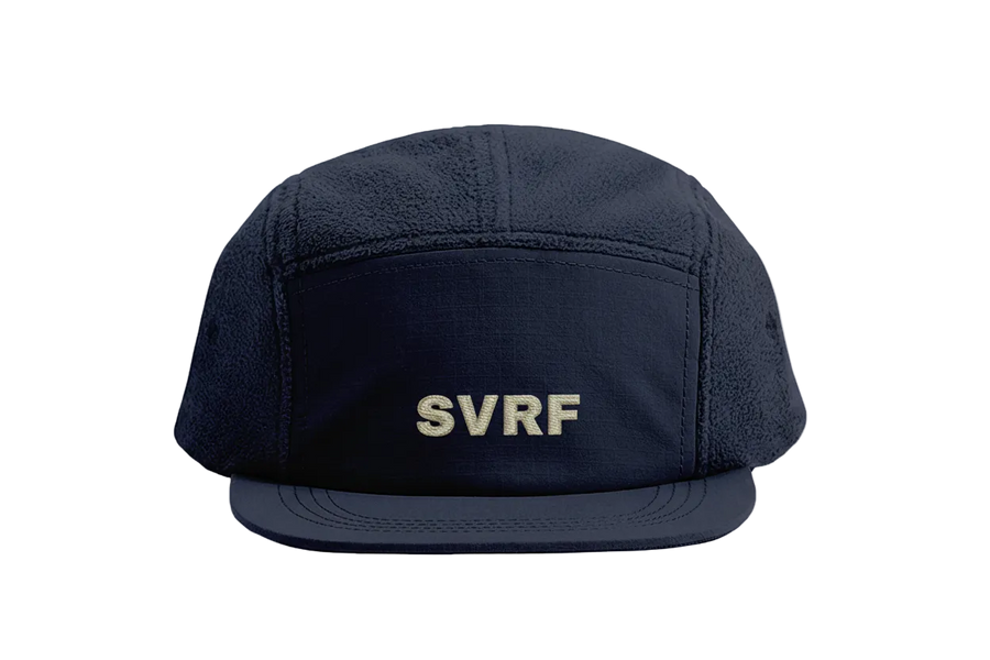 SVRF Dome Warmer cap in Navy, shown from the front with the SVRF logo