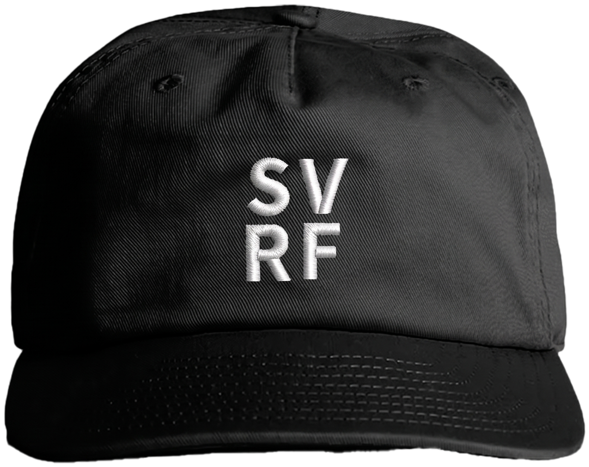 SVRF Stacked Cap in Black with off-white SV / RF embroidery