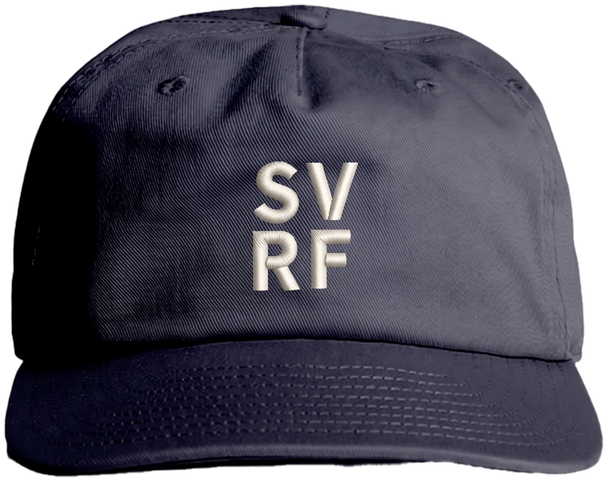 SVRF Stacked Cap in Midnight Blue with off-white SV / RF embroidery