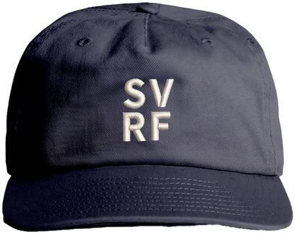 SVRF Stacked Cap in Midnight Blue with off-white SV / RF embroidery
